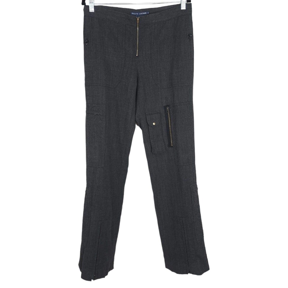 Ralph Lauren Blue Label Womens Pants Gray Wool Zipped Ankle Pockets Moto Size 6